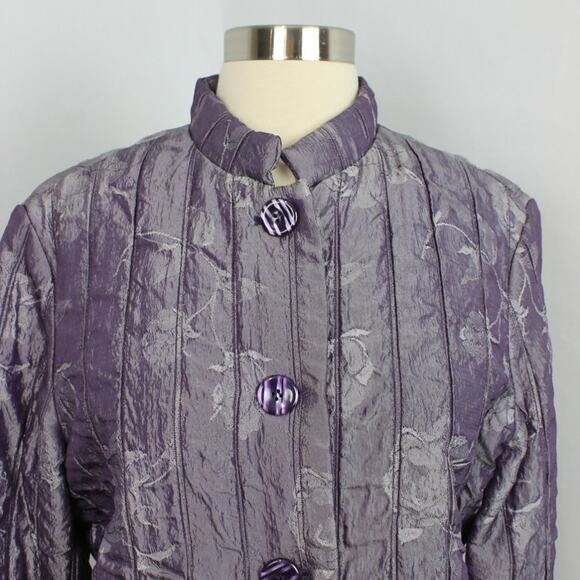 J H Collectibles Satin Jacket Single Breasted Purple Floral Asian Damask Size L - Picture 8 of 12